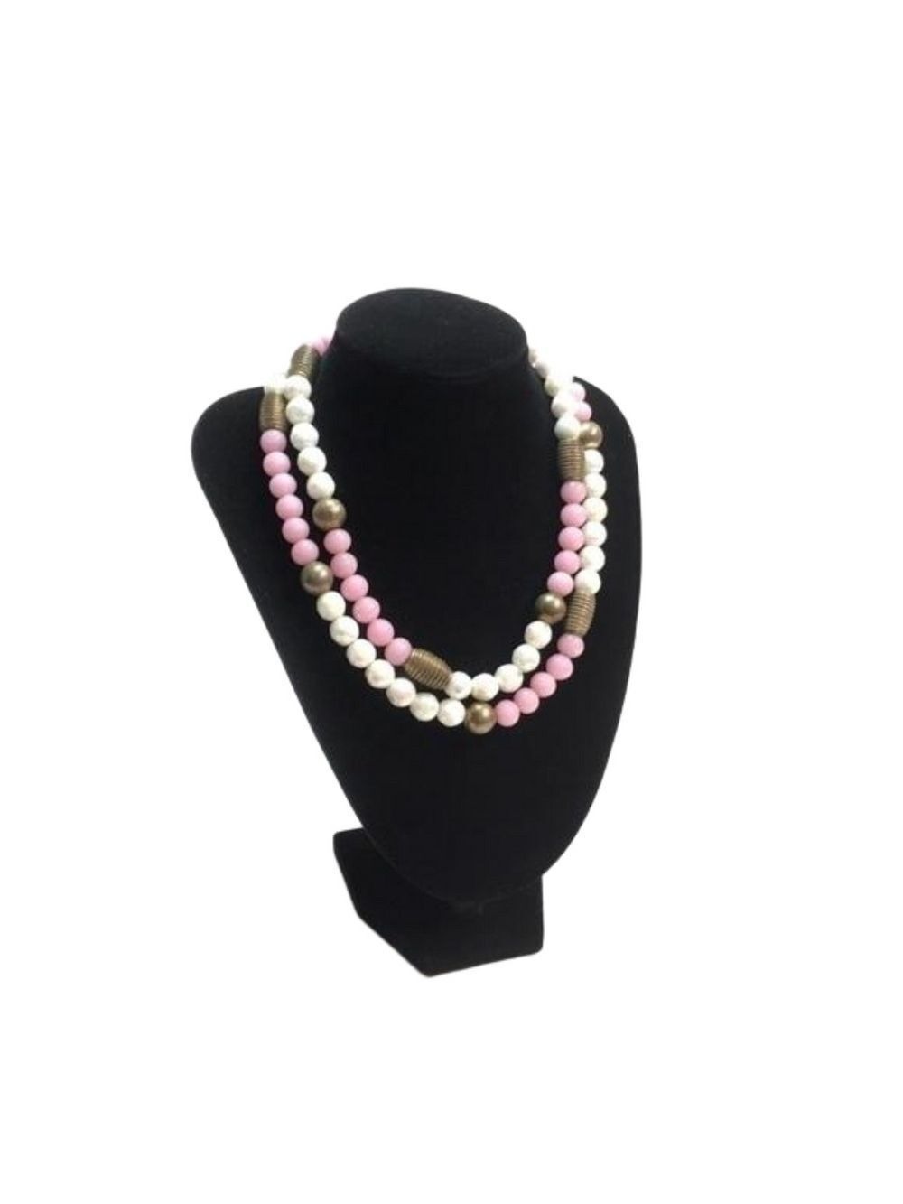 Vintage Two strand pink, white and gold beaded necklace